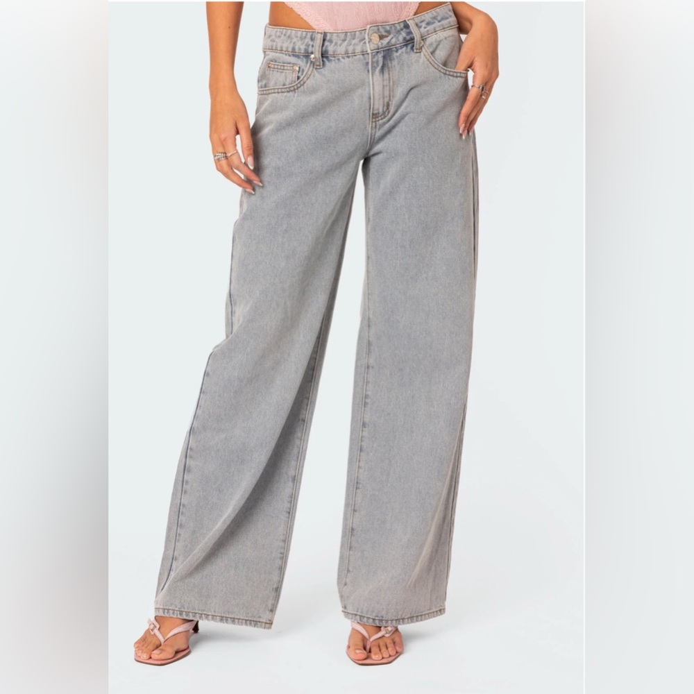 Edikted Light Blue/Gray Bow Jeans NWT